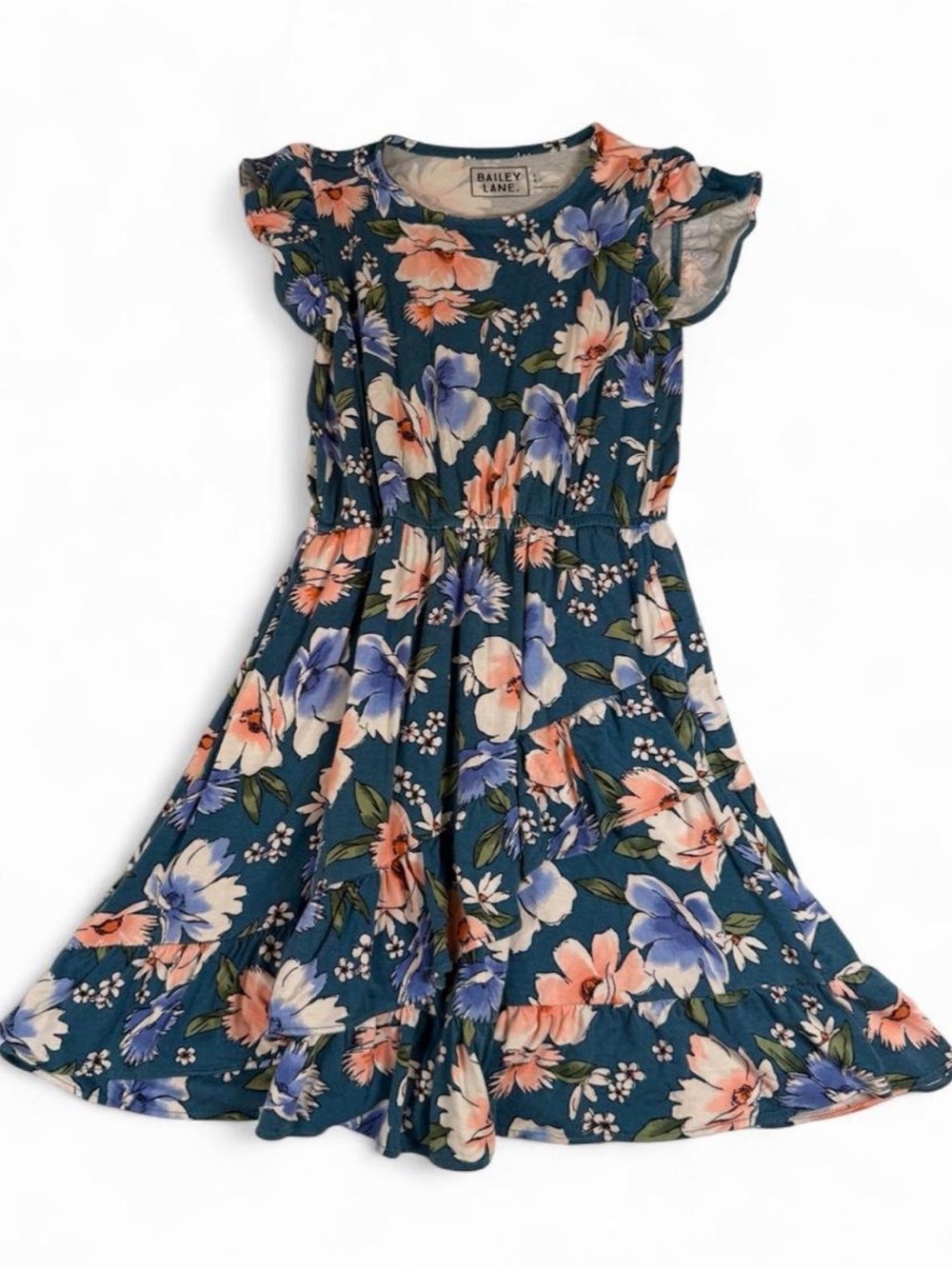 Bailey Lane Navy Floral Flutter-Sleeve Dress- Bamboo-like Material